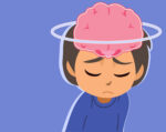Illustration shows an image of a brain above a child's head.