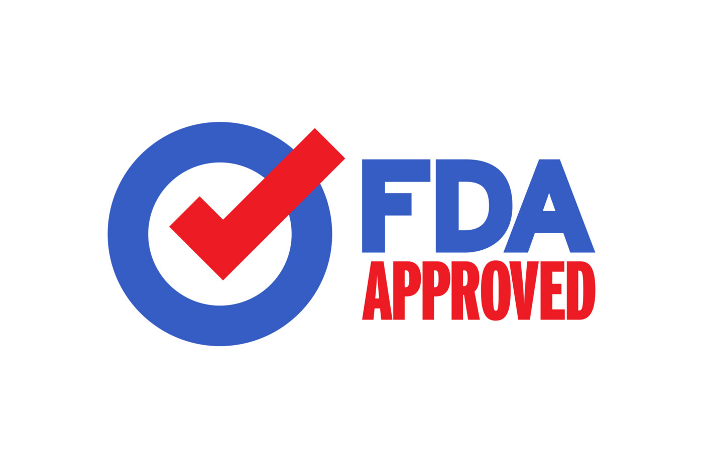 Graphic with a red check mark beside the words “FDA Approved” in blue and red.
